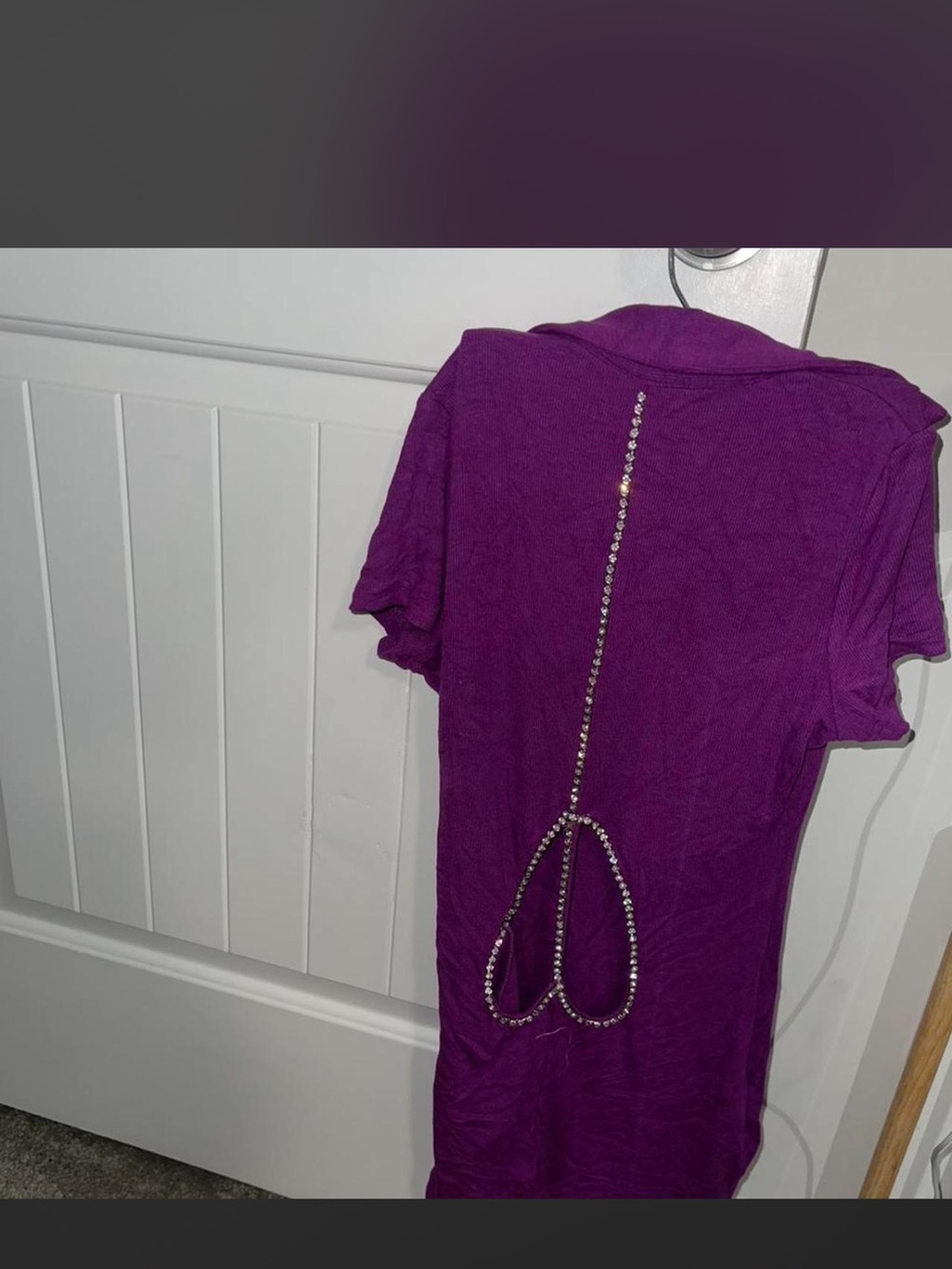 Waydamin Purple Short Sleeve Tee with Rhinestone butt  peek Detail